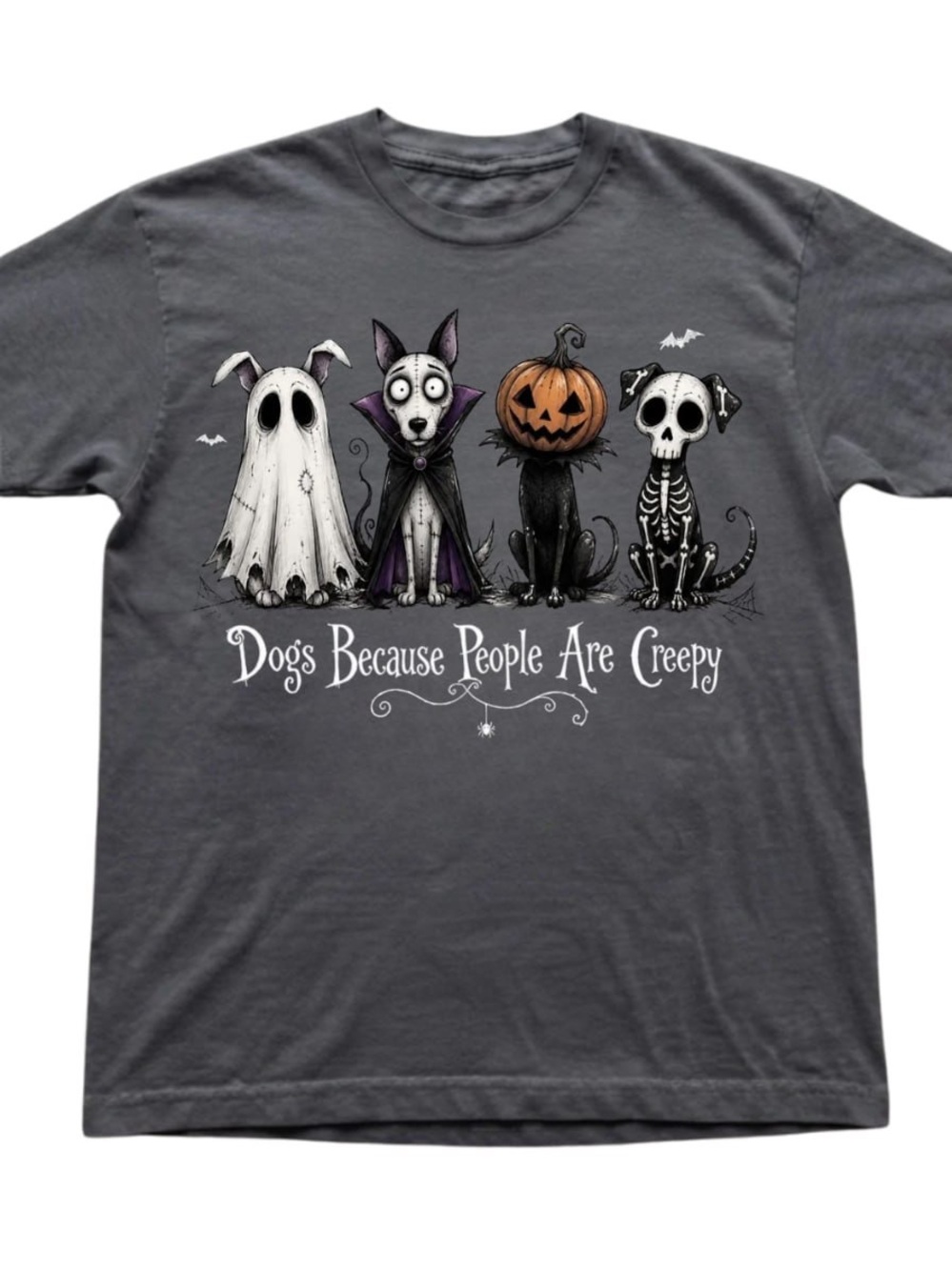 Charcoal Halloween Dogs Graphic Tee - Spooky Canine Trio